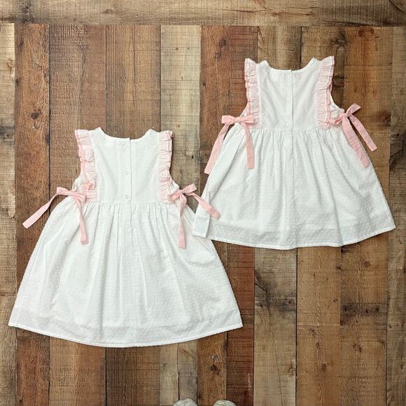 Stitchy Fish Big Sister Dress White Pink Ruffle Bow Girls Multiple Sizes Avail. - Picture 7 of 8